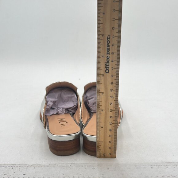 YDN Silver Low Heels Mules Slip On Loafers Pointy Toe Clogs Slide Slipper - Picture 5 of 8